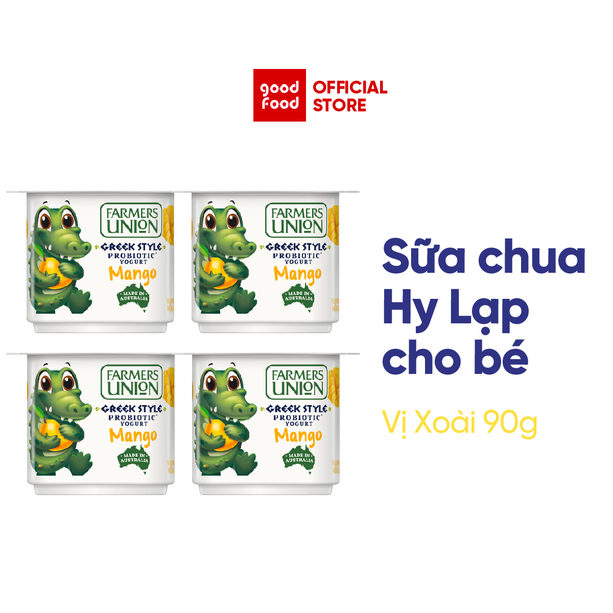 Lốc 4 hộp sữa chua Hy Lạp vị xoài Farmers Union Greek Style Yogurt Mango 90g