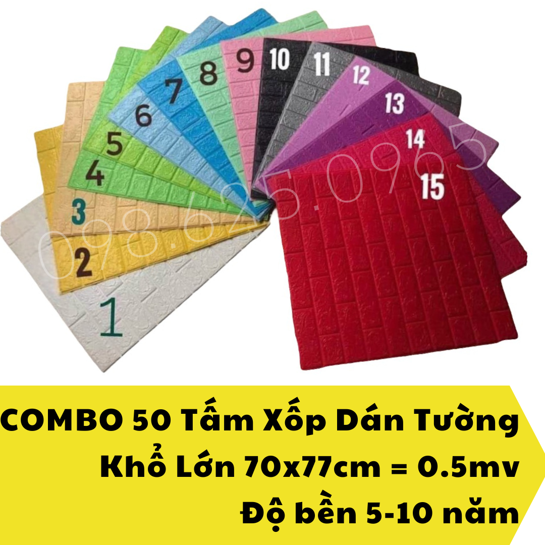 Combo 50 miếng xốp dán tường 3d khổ lớn 70x77cm có sẵn keo - tấm xốp dán tường ẩm, tường mốc, tường chưa tô