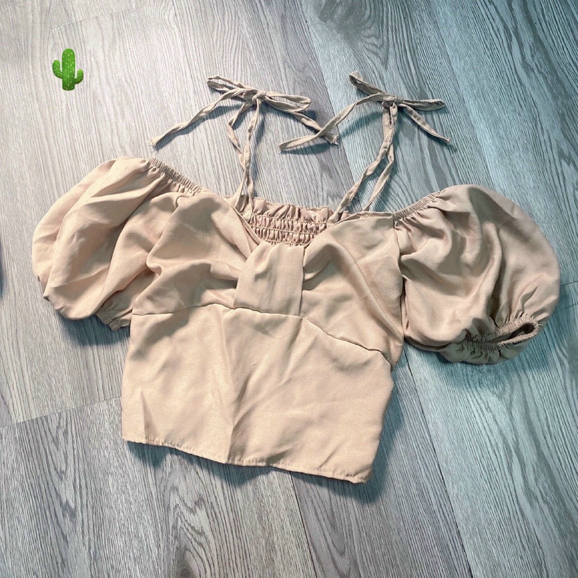 Áo kiểu nữ bánh bèo dễ thương trễ vai có dây cột tay ngắn bồng nơ to croptop PC