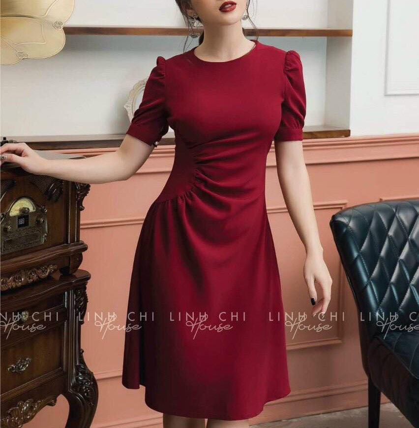 [Hè] Đầm Váy Thời Trang Nữ Body Cổ Tròn Nhún Eo Thời Thượng