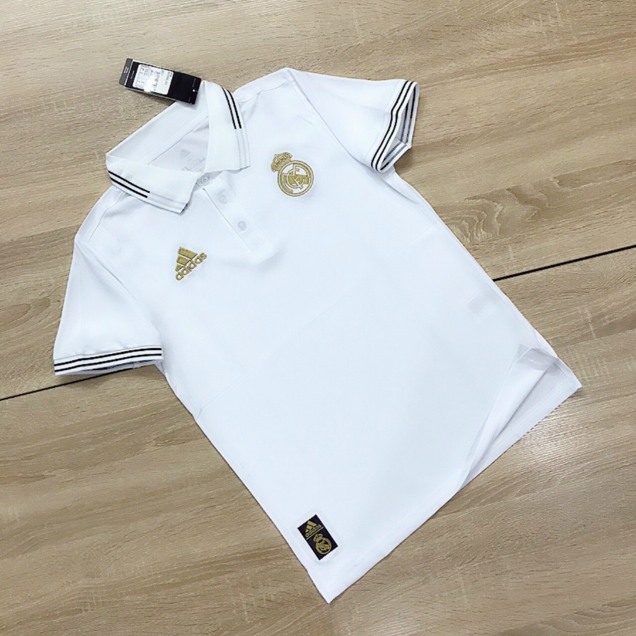 Áo thể thao polo thời trang đường phố di chuyển clb bóng đá real madrid trắng cổ bẻ
