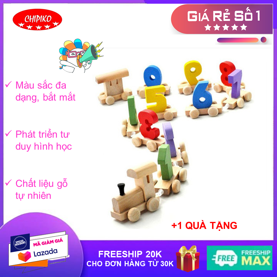 Đồ chơi gỗ Đoàn tàu chở số -Đoàn tàu số size nhỏ chơi gỗ đồ chơi giáo dục, Đồ chơi đoàn tàu chữ số từ 0-9 bằng gỗ cho bé vừa học vừa chơi