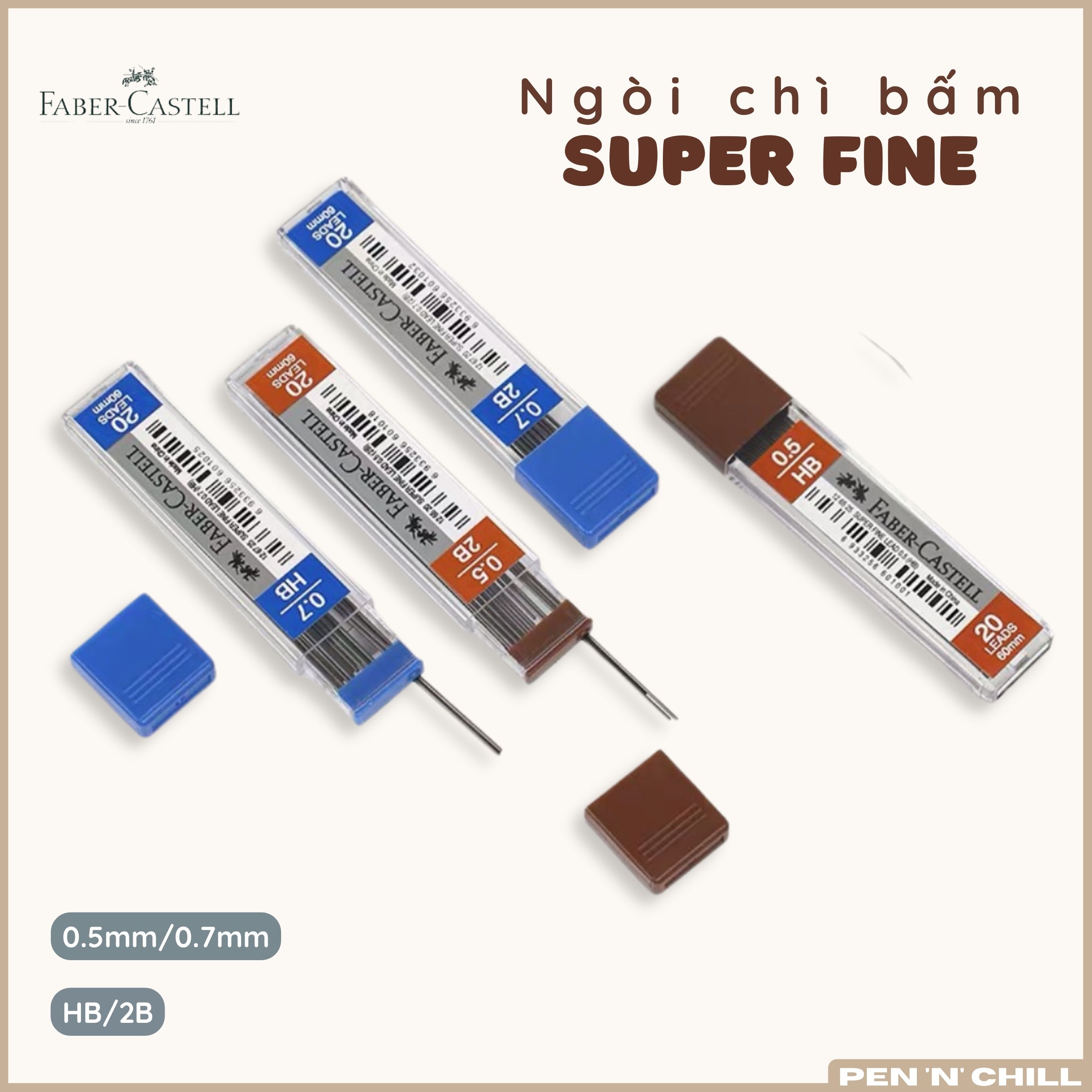 Ruột bút chì bấm 0.5mm 0.7mm faber castell super fine hb 2b