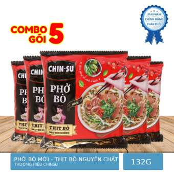 Combo 5 Gói Phở Bò Chin-Su Hảo Hạng Thịt Bò Nguyên Miếng 132g