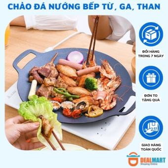 Chảo Đá Nướng Cao Cấp, Chảo Đá Nướng Thịt, Chảo Nướng Chống Dính Đáy Từ, Chảo Nướng Từ, Chảo Đá Nướng, Chảo Gang Nướng Thịt - Vỉ Nướng BBQ Không Cần Dầu Size 34cm, Mặt Đá Chống Dính Cao Cấp