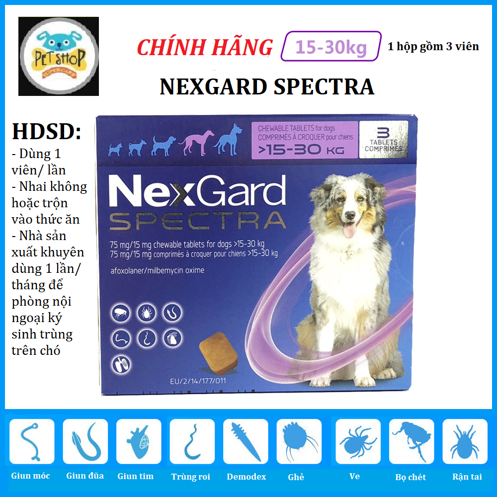 [CÓ HỎA TỐC] Nexgard Spectra - Ve Ghẻ Demodex Xổ Giun Chó 15-30Kg