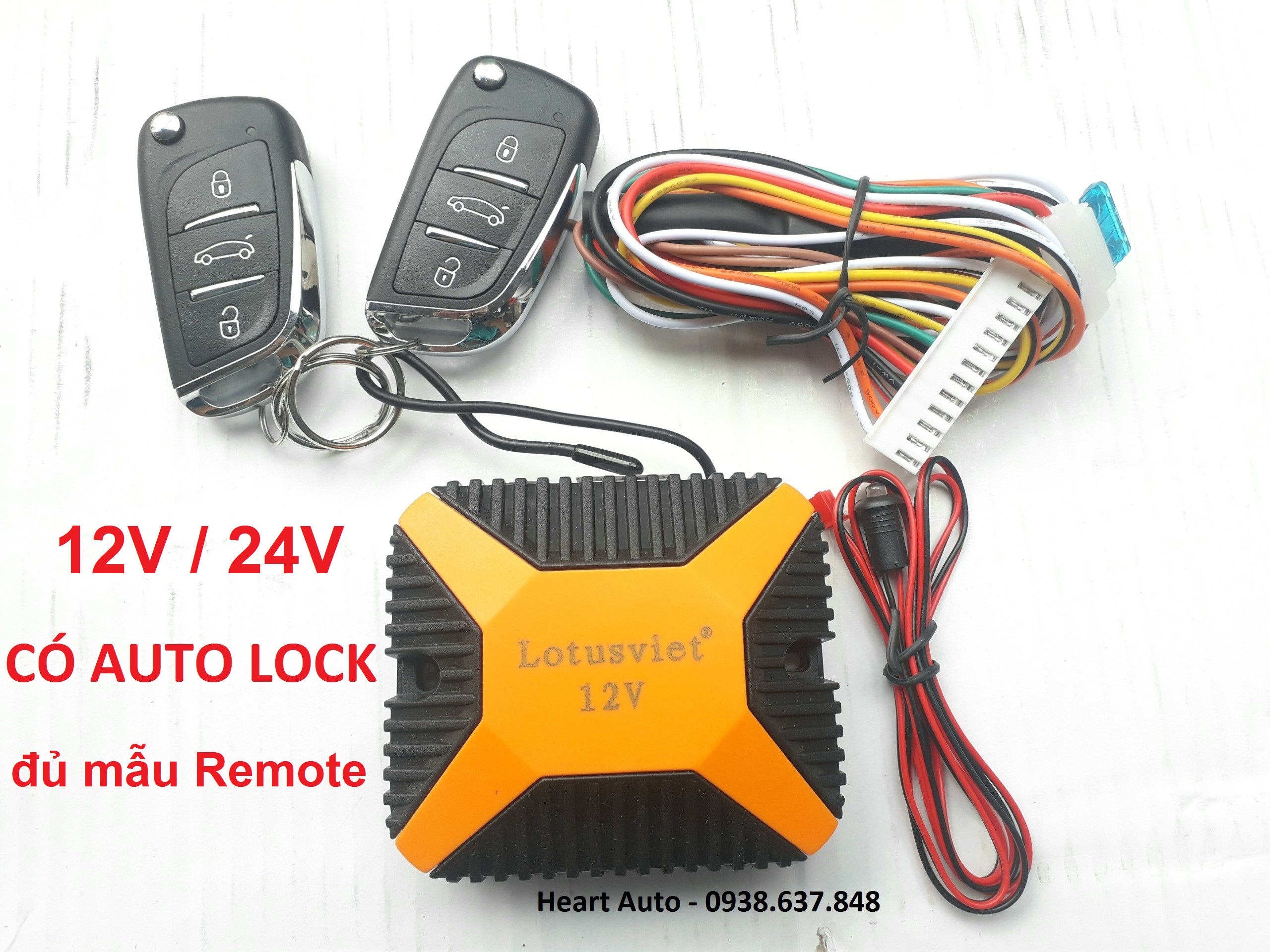 (12V / 24V) Bộ Khóa Cửa từ xa (Lock Cửa) Remote Xe Ô Tô #Lotus Việt  5 chức năng (Tặng phôi, Tặng Logo - Video hướng dẫn)
