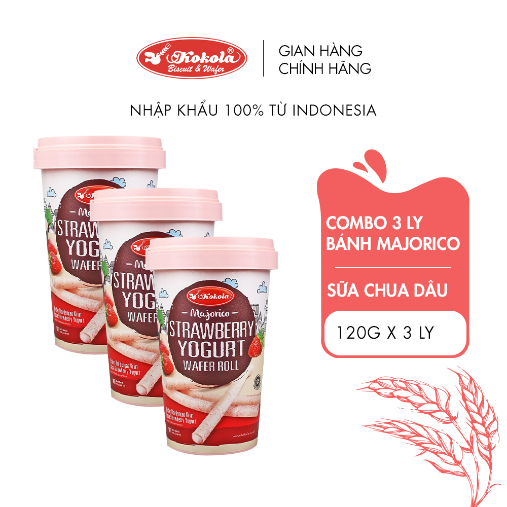 Combo 3 bánh quế majorico vị sữa chua dâu hộp 120g