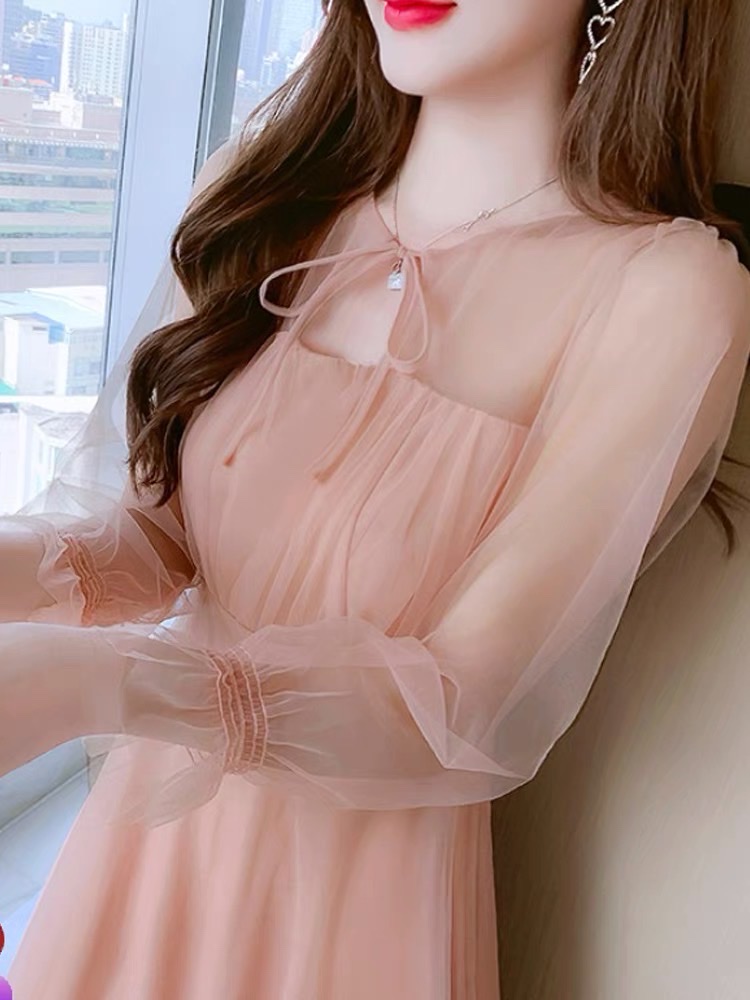 Đầm voan lưới 2 lớp hàng cao cấp màu hồng xinh ld02