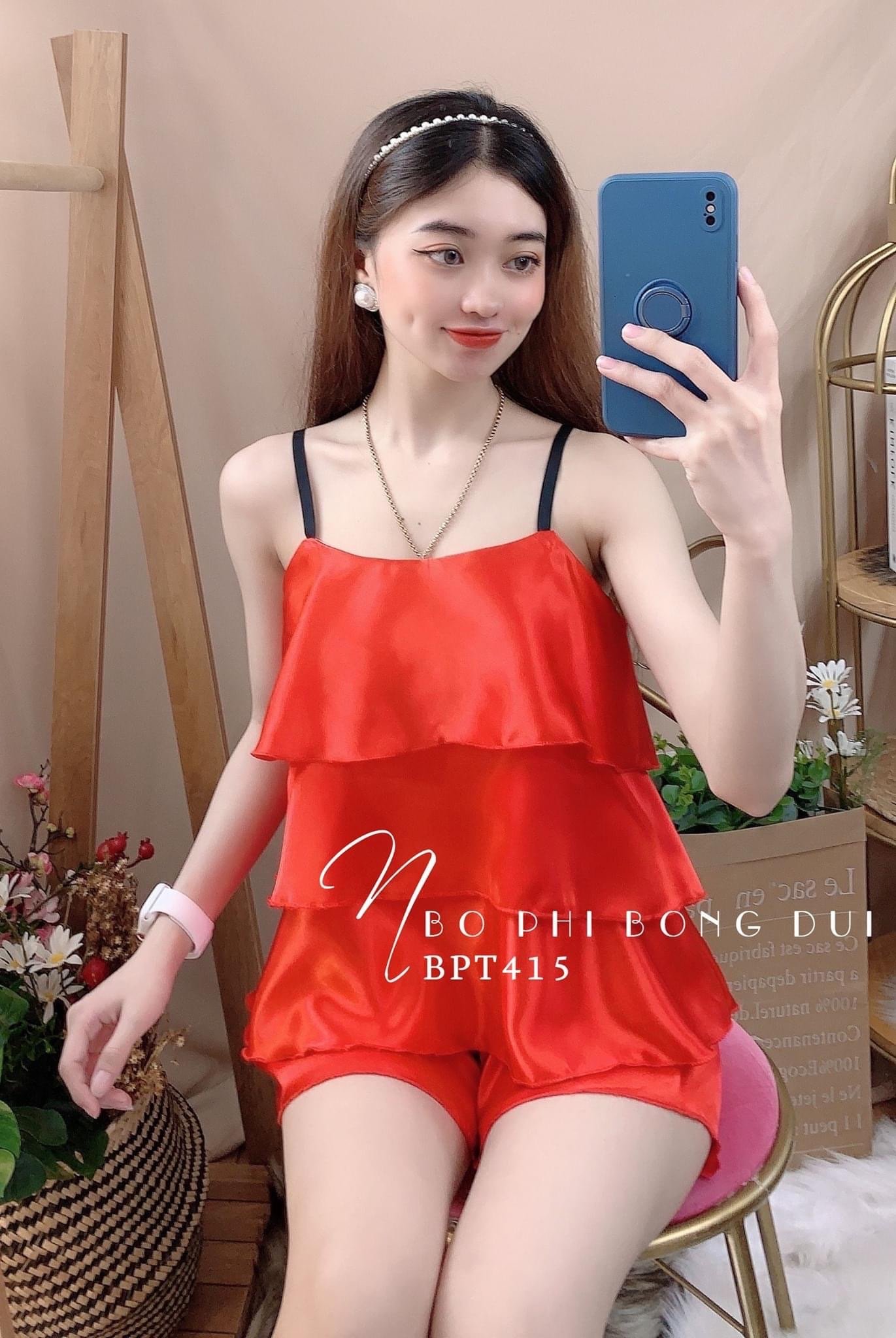 Đồ bộ ngắn phối tầng vải phi bóng, freesize dưới 57kg giang store