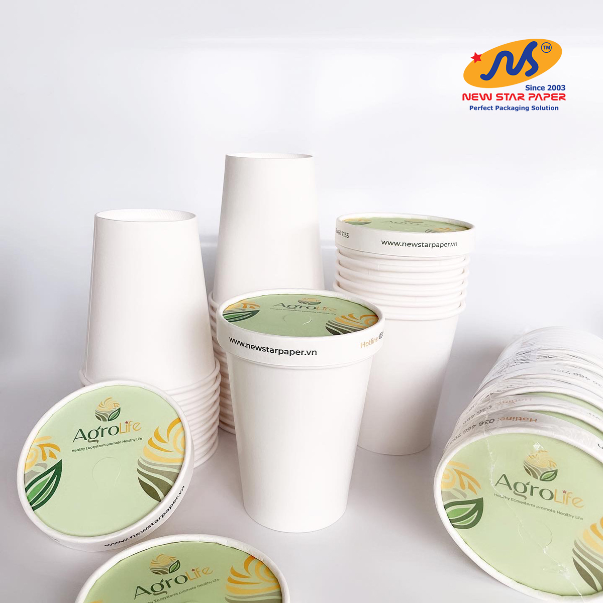 Ly giấy 12oz~354ml - Combo 10 ly giấy trơn & 10 nắp giấy có đục lỗ