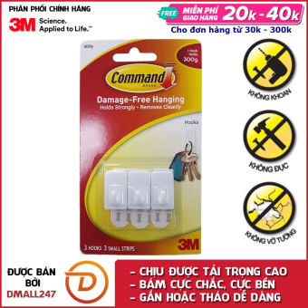 Bộ 3 móc treo tường cường lực siêu dính 225g Command 3M 17502 - Dmall247, móc dán tường, siêu dính, bền bĩ
