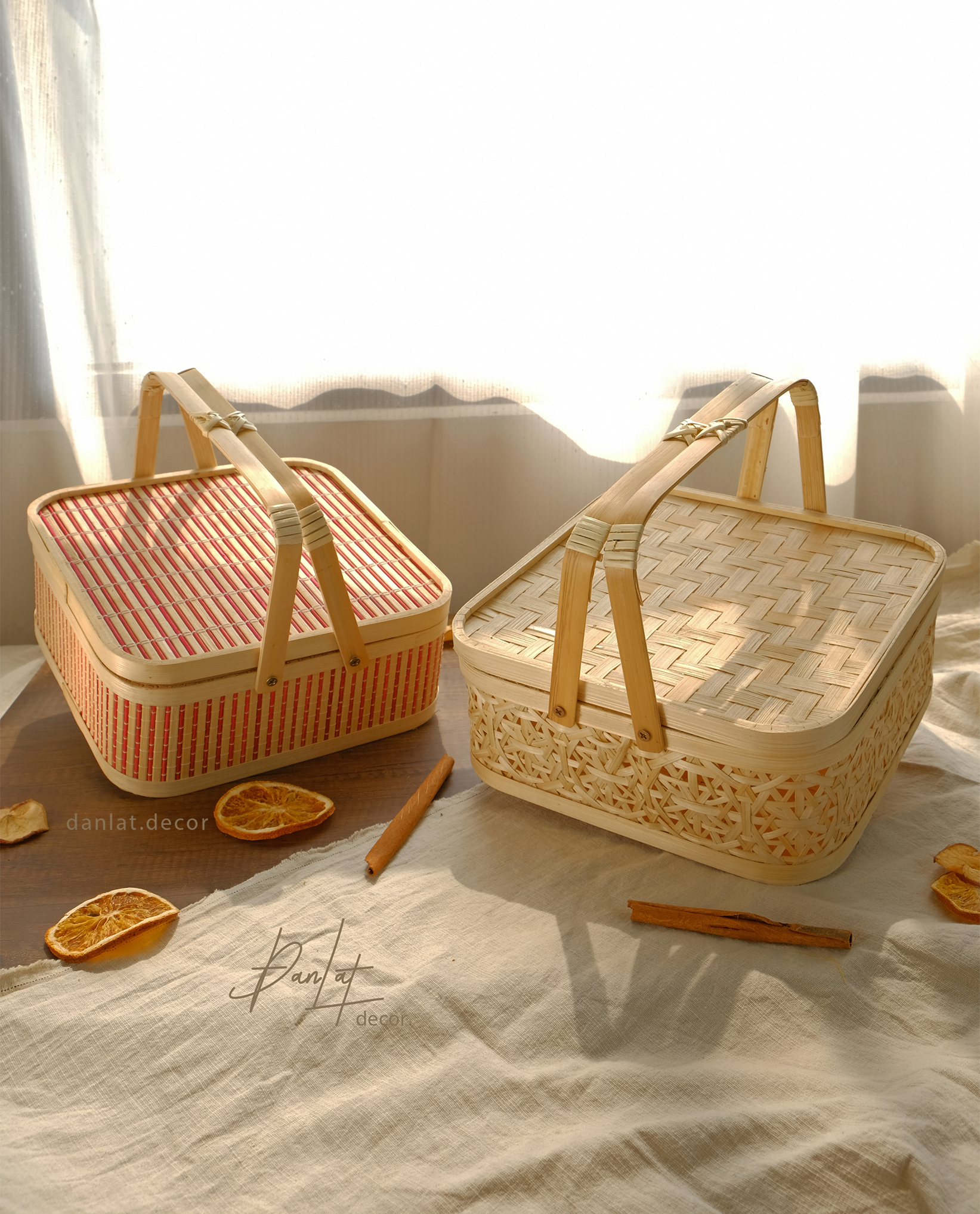 Hộp Đựng Mây Tre Có Quai Xách - Handcrafted Bamboo Box