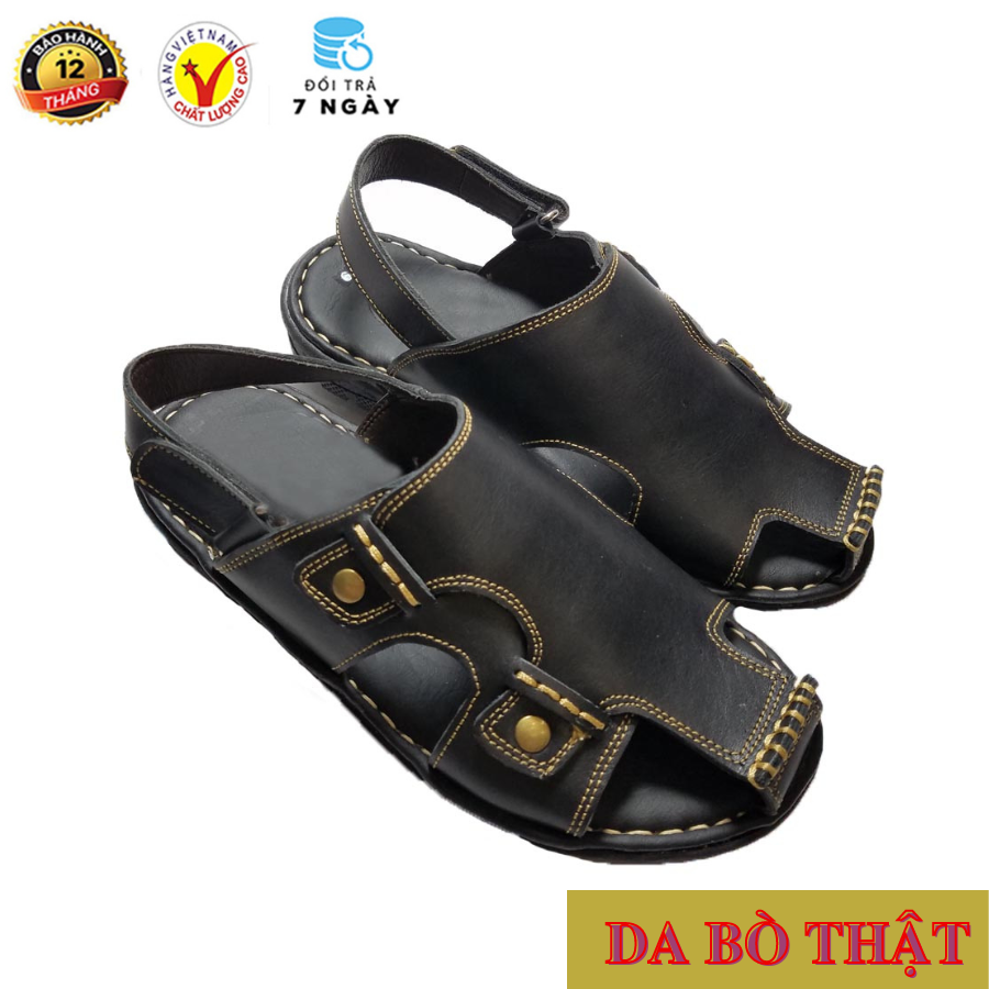 Giày SanDal Nam Bít Mũi Da Bò, Dép Nam Quai Hậu Da Bò Thật Cao Cấp HKT SD808