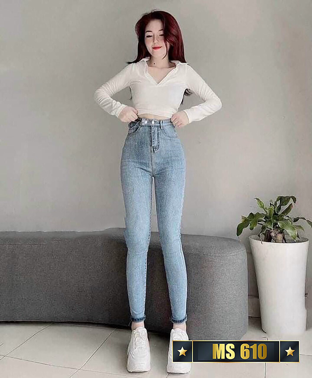Quần jeans nữ chất bò cao cấp lưng cao tôn dáng co giãn 4 chiều-Quần jean nữ đẹp siêu tôn dáng co giãn tốt-Quần jeans nữ lưng siêu cao THUTHAOSHOP98 MS610