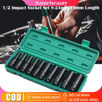 Bộ 10 đầu khẩu, đầu túyt Cao Cấp dùng cho máy siết bulong 1/2 -8-24mm Bộ chặn T&G, chặn bi dài, chặn đen, bộ cờ lê điện 1/2in 4 hun số 8-10-12-13-14-16-17-19-21-24 kèm hộp