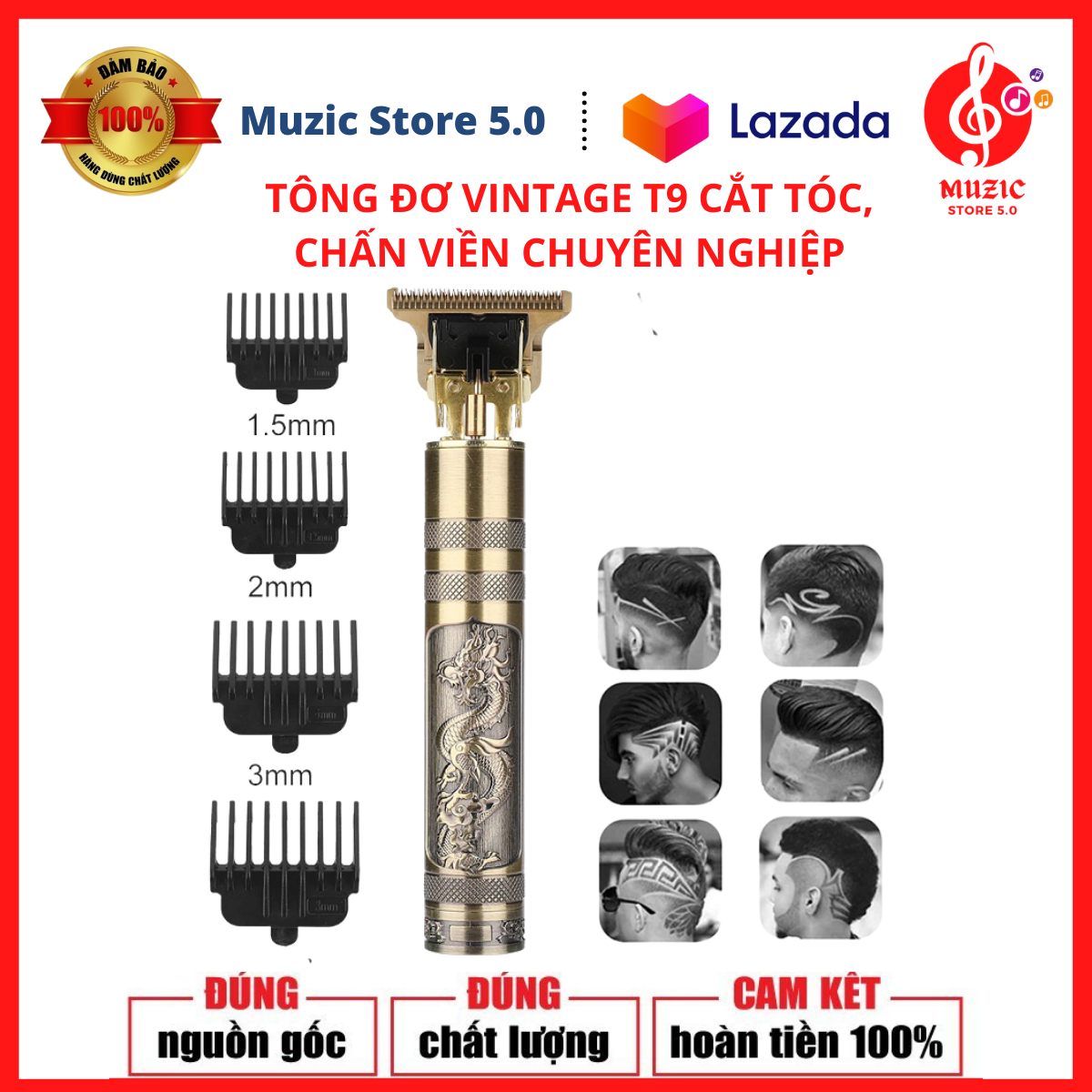 TÔNG ĐƠ CẮT TÓC CHẤN VIỀN VINTAGE T9 CAO CẤP SALON VÀ GIA ĐÌNH CÔNG SUẤT MẠNH MẼ PIN KHỦNG 1200 MAH DÙNG ĐƯỢC CHO MỌI LỨA TUỔI. Bảo Hành 6 Tháng