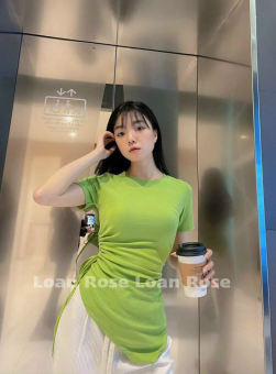 Áo thun nữ kiểu tay ngắn vạt chéo - Áo thun kiểu rút eo - FREESIZE