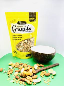 Olaben Nutrition combo 1 túi granola 500g+ 1 bộ chén muỗng gáo dừa