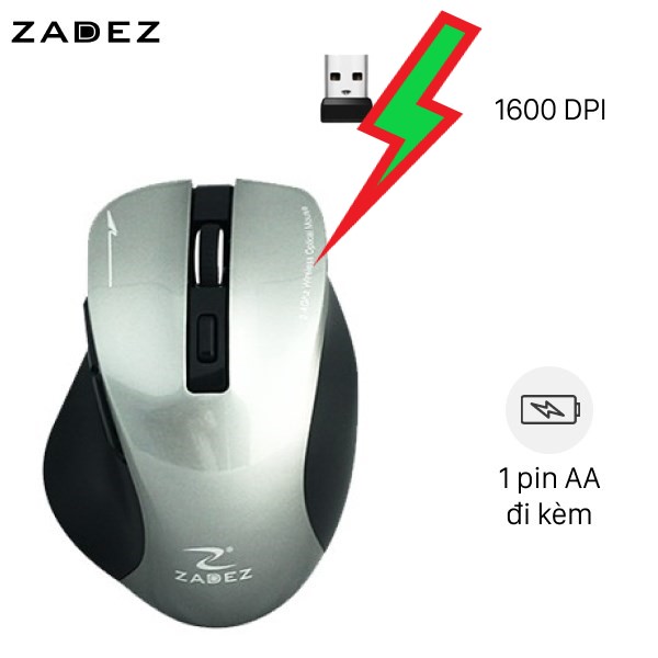 M353 chuột không dây Zadez Xám - tặng kèm pin AA