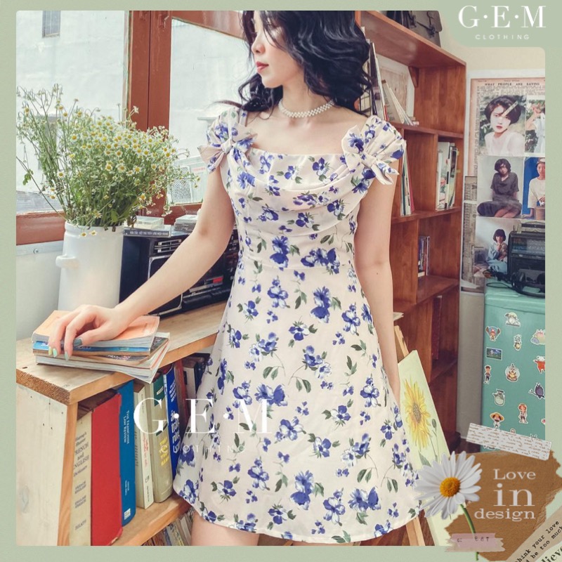 Đầm thiết kế cổ đổ hoa tím Charm Dress Gem Clothing SP006180