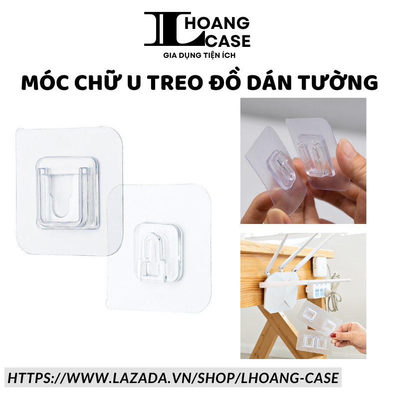 Miếng dán tường móc treo đồ dán gắn tường chữ U đa năng đỡ ổ cắm điện wifi tranh ảnh siêu dính chắc trong suốt