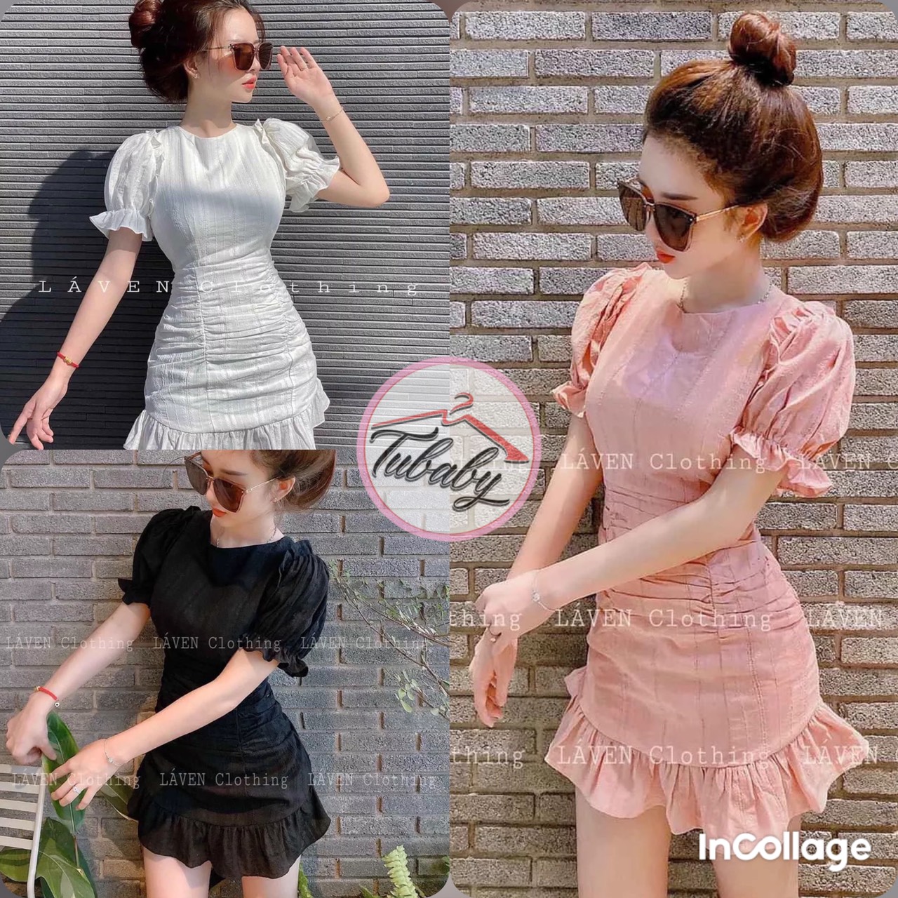 [HCM] Đầm Nữ Nhúm Tay Phồng ( 3 Màu , Hồng.Trắng, Đen Xinh Sắn ) Xòe Đuôi Cá Ôm Eo