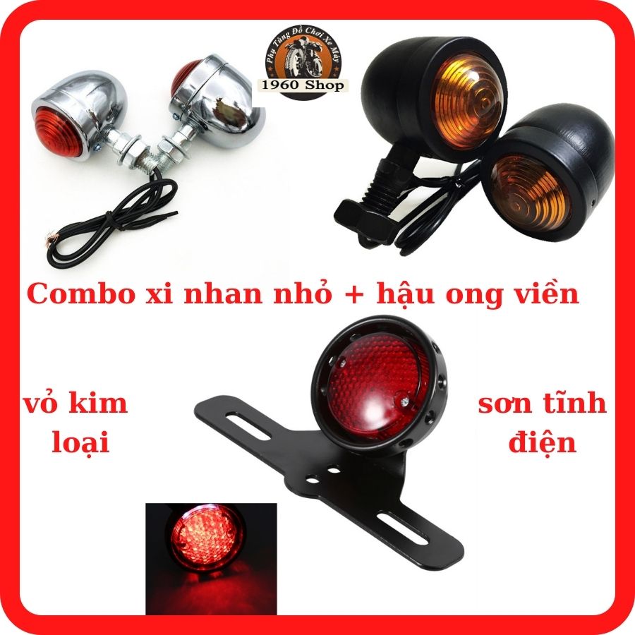 Combo 2 đèn xi nhan kèm đèn hậu 🏍🛵 xi nhan hột vịt kèm hậu tổ ong viền 🏍🛵 xi nhan classic hột gà + hậu tròn viền classic thép sơn tĩnh điện và xi inox