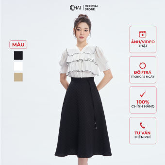 Chân Váy CCHAT Xòe Rủ Cạp Dây Thân Trước Chất Tuytsi Cao Cấp 53CDS2009XT