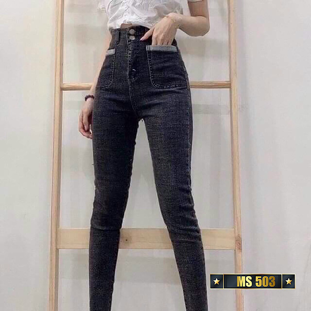 Quần jeans nữ chất bò cao cấp lưng cao tôn dáng co giãn 4 chiều-Quần jean nữ đẹp siêu tôn dáng co giãn tốt-Quần jeans nữ lưng siêu cao THUTHAOSHOP98 MS503