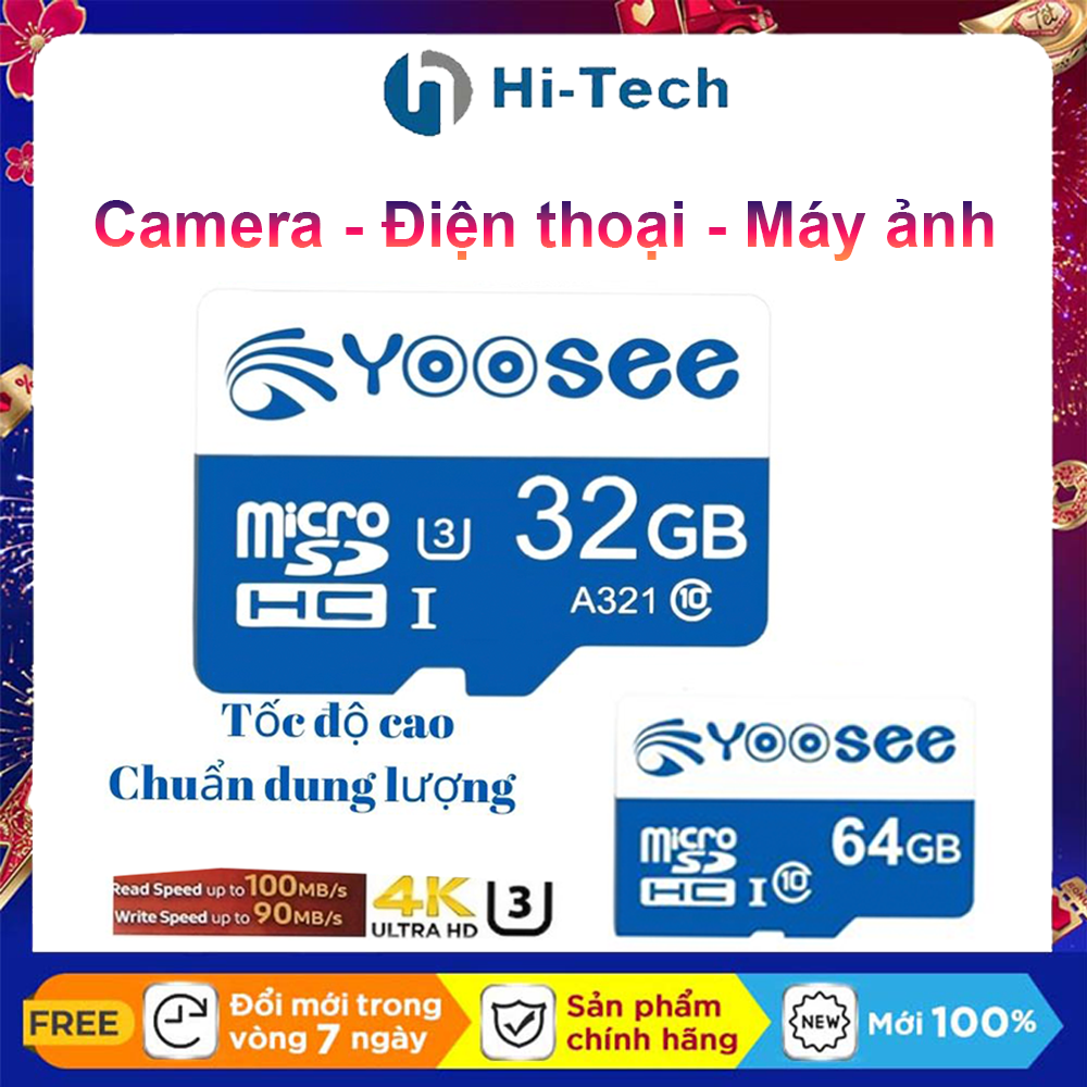 Thẻ nhớ Yoosee 32Gb class 10 U3, tốc độ cao, dùng cho camera wifi, camera hành trình, camera yoosee, camera imou, camera v380 pro, camera ezviz