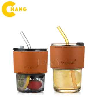 Cốc Uống Nước Có Ống Hút, Cốc Thủy Tinh Có Nắp Và Ống Hút, Chất Liệu Thủy Tinh Cao Cấp