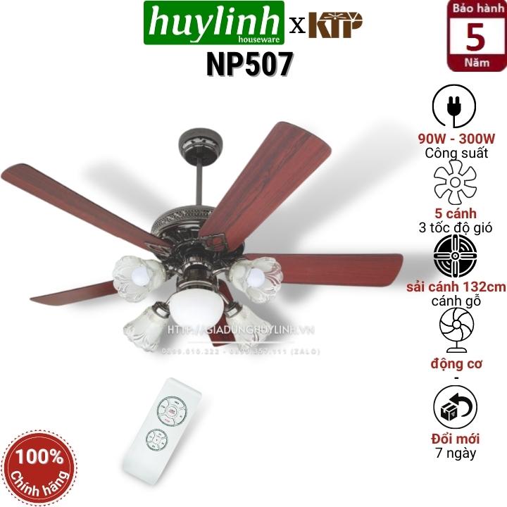 Quạt trần đèn cánh gỗ kim thuận phong ktp np507 - 5 cánh
