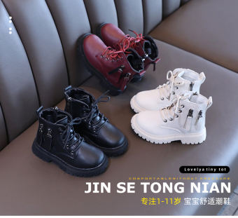 Children's Martin Boots New Autumn and Winter British Style Fashion Short Boots Boys' Soft Sole Single Boots Girls' Side Zipper Martin Boots