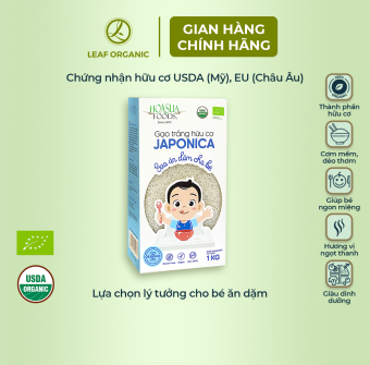 Gạo trắng Japonica Hoa Sữa hữu cơ hạt tròn cho bé ăn dặm 1Kg - Leaf Organic HCM