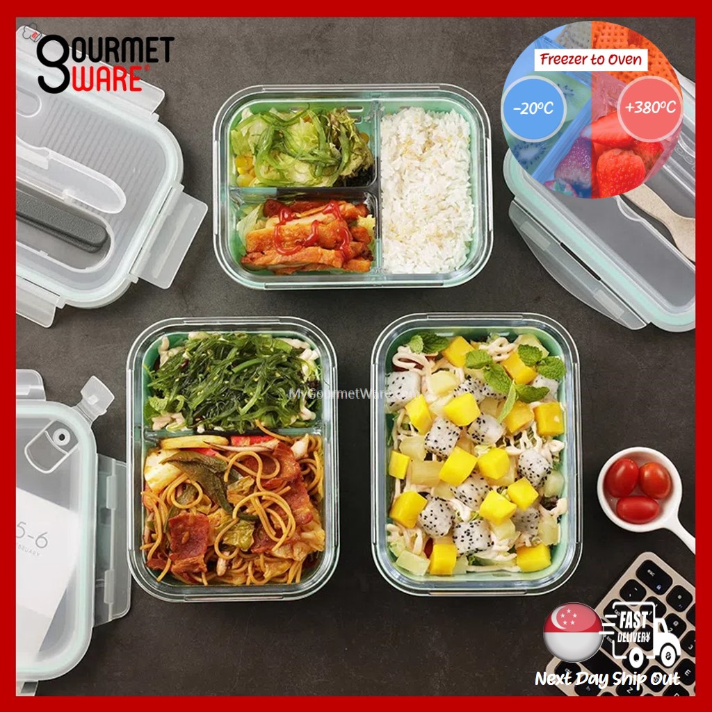 Glass Food Storage Meal Prep Containers 2 grid with Airtight Locking Lids  BPA Free Divided Glass Bento Lunch Boxes Crisper