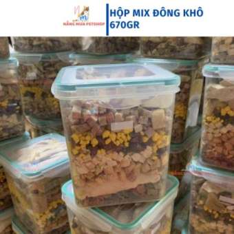 Ức gà sấy khô mix 12 vị thức ăn đông khô, hộp thức ăn đông khô cho chó mèo