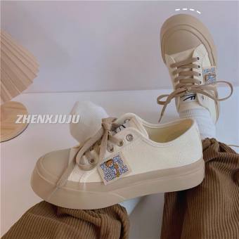 Giày thể thao nữ bata đế nâu cổ thấp vải canvas đế cao 4 cm dáng basic phong cách sneaker ulzzang hàn quốc 2023