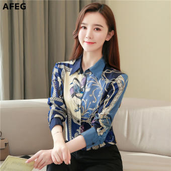 Afeg Phụ Nữ Hàn Quốc Mới Dáng Rộng Dài Tay In Áo Phá Cách Thời Trang Giản Dị Áo Cánh Thanh Lịch