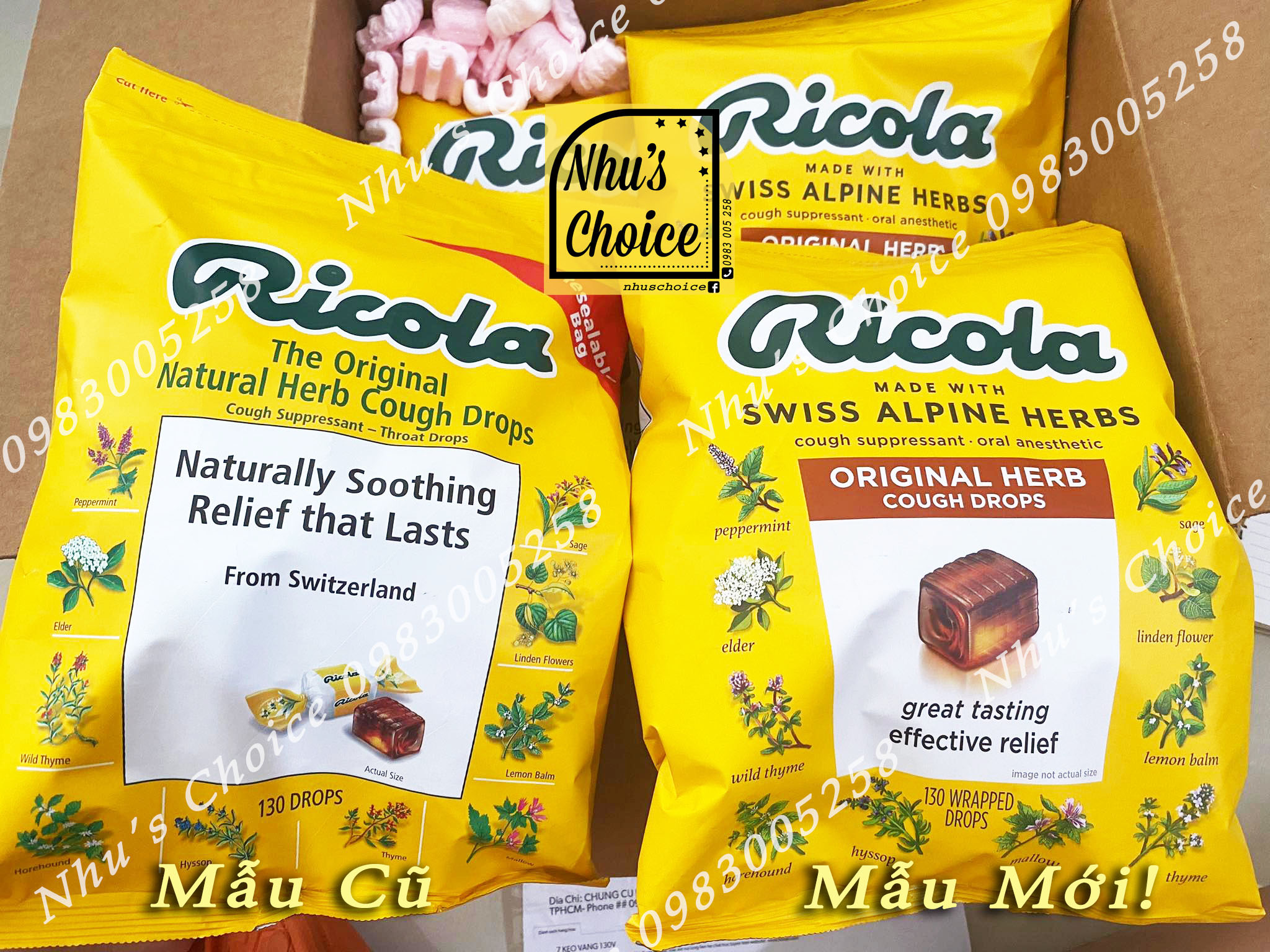 [Nhu's Choice] 1 Túi 115 viên Kẹo thảo mộc Ricola Natual Herb vị Nguyên gốc - Original