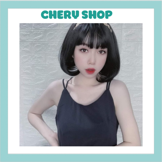 tóc giả nữ nguyên đầu ngắn cúp ngang vai 3030 làm bằng sợi tơ cao cấp tặng kèm lưới trùm