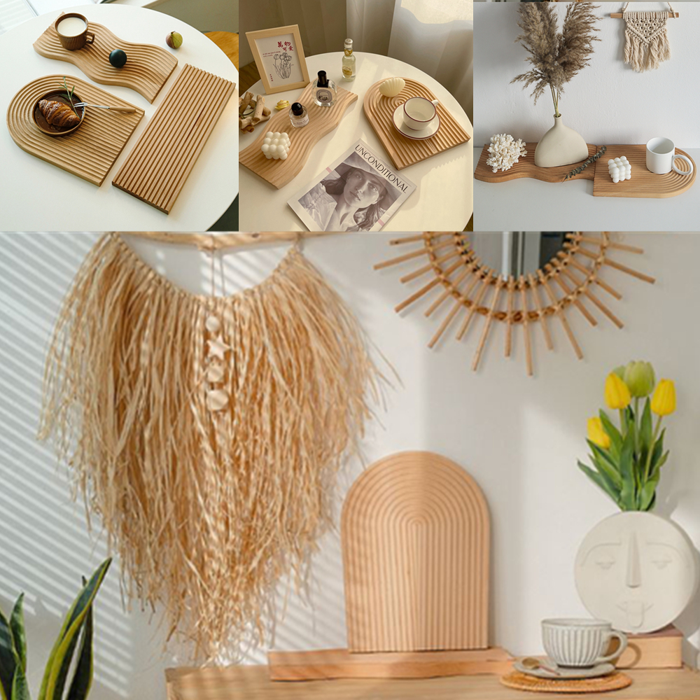 Gambar Wooden Desktop Storage Tray Nordic Wave Bread Tray Fruits Snacks Storage Tray Wood Plate for Dinner Tableware Plates