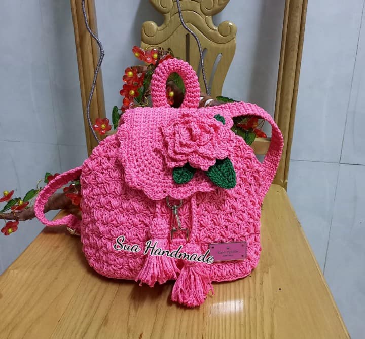 Ba lo họa tiết hình hoa mai đính hoa hồng handmade fom mềm
