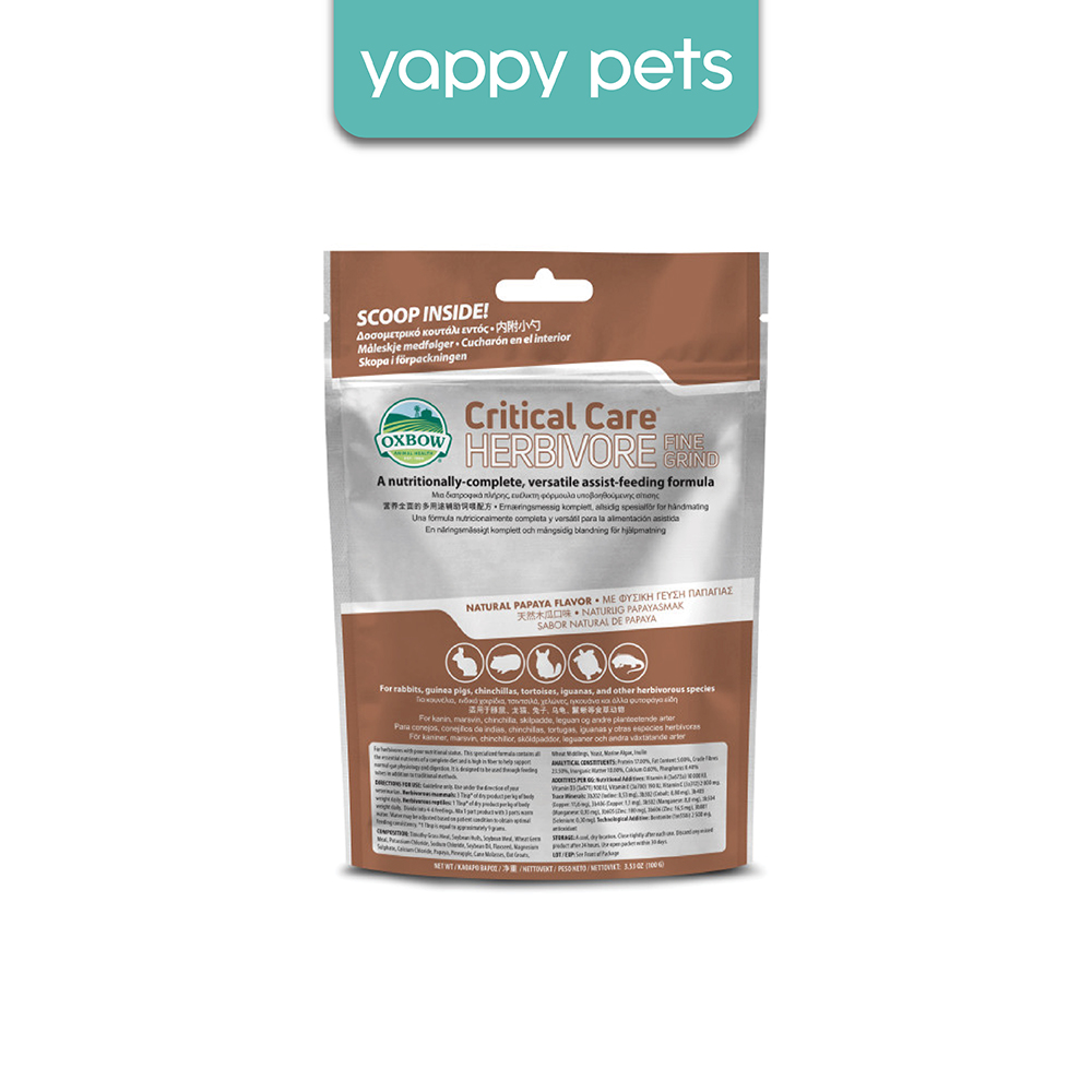 Oxbow Critical Care Herbivore Fine Grind Small Animal Recovery Food 100g | Chinchillas Rats Gerbils Hamsters Guinea Pig Rabbits Mice