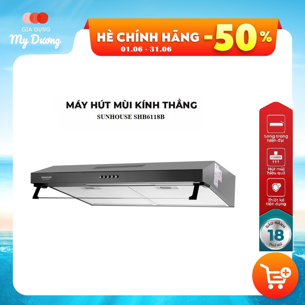 Máy hút mùi vỏ sơn sunhouse shb6118b