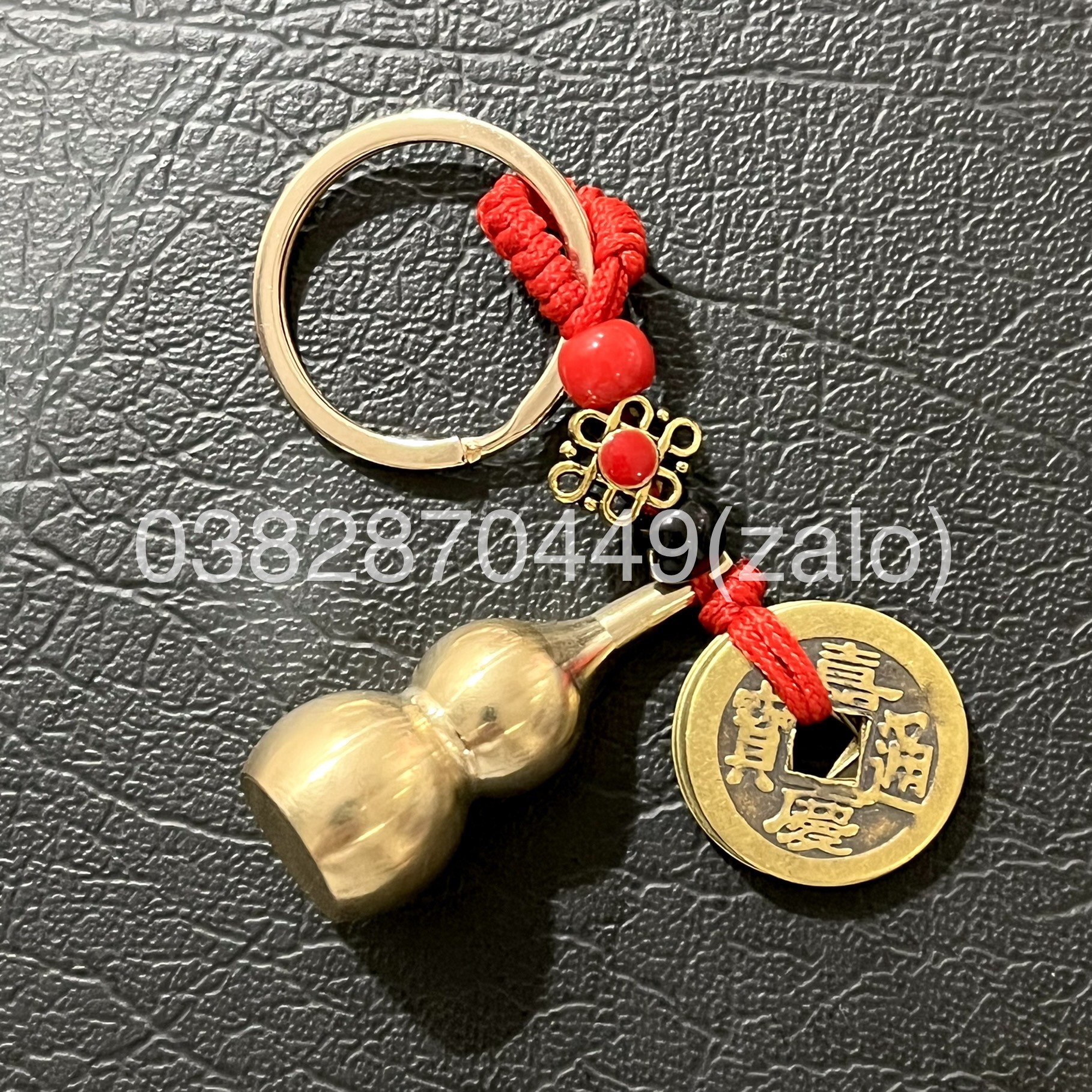 Móc khóa hồ lô và 5 đồng xu phong thủy may mắn chất liệu đồng cao cấp