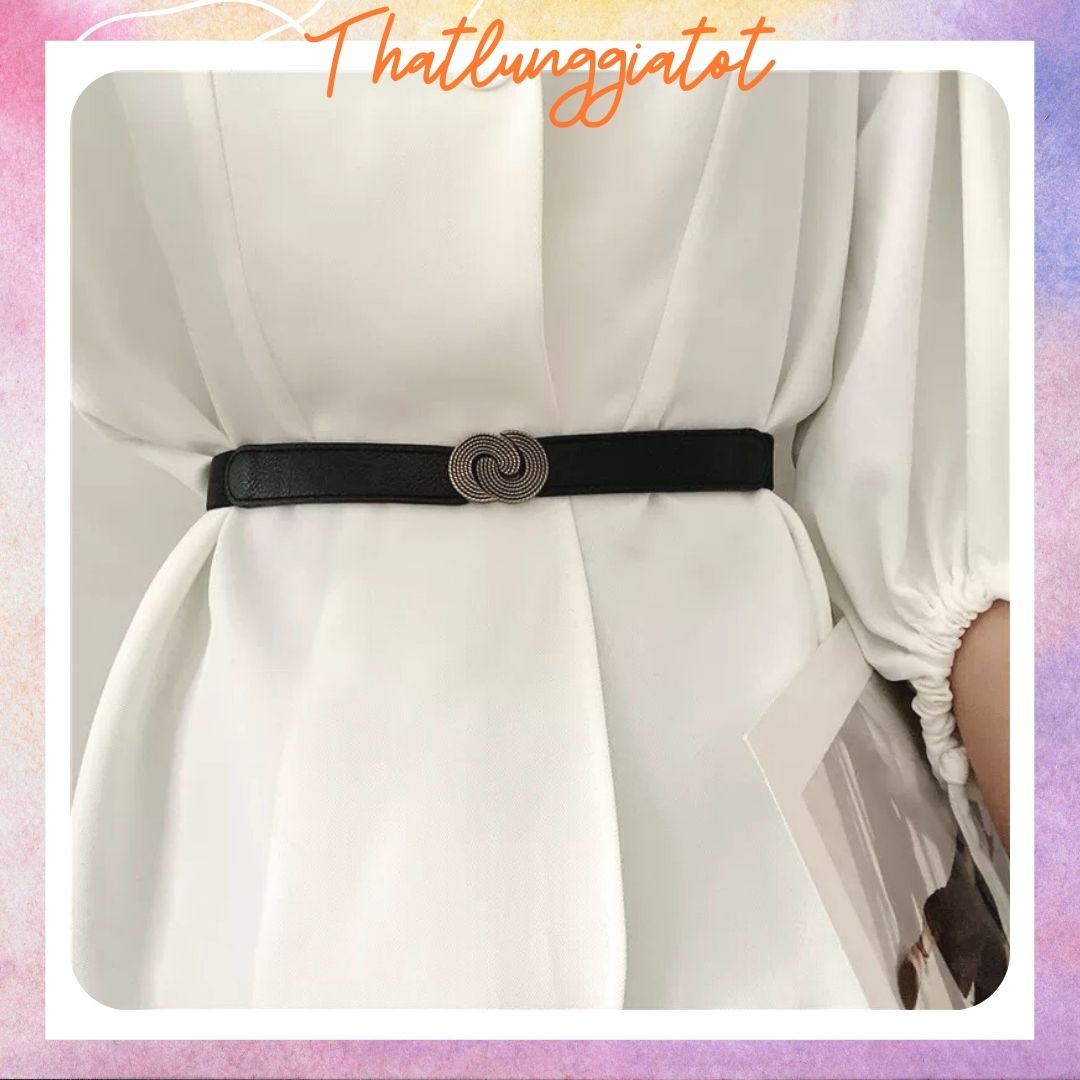 Đai váy thun đơn giản mặt màu đồng phối đầm, áo vest bản nhỏ 2cm DV097 - Thắt Lưng Giá Tốt
