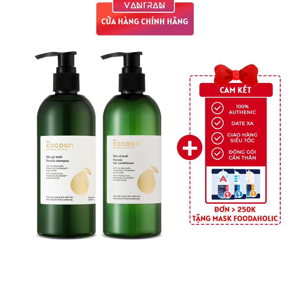 Bộ dầu gội và dầu xả bưởi pomelo cocoon 310ml giảm rụng phục hồi tóc