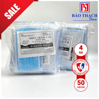 Combo 4 túi khẩu trang Bảo Thạch 4 lớp xanh (50 cái riêng lẻ/ túi)