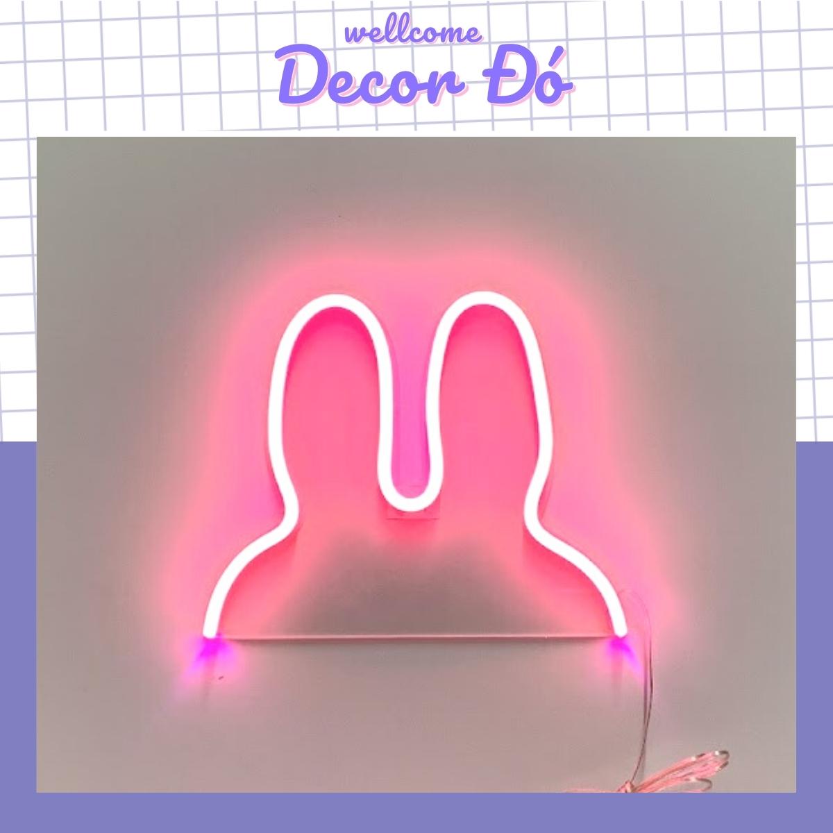 Đèn neon , tai thỏ hồng , size 26cm x 21cm , tặng miếng dán , tặng adapter , tặng 1,5m dây điện tàng hình